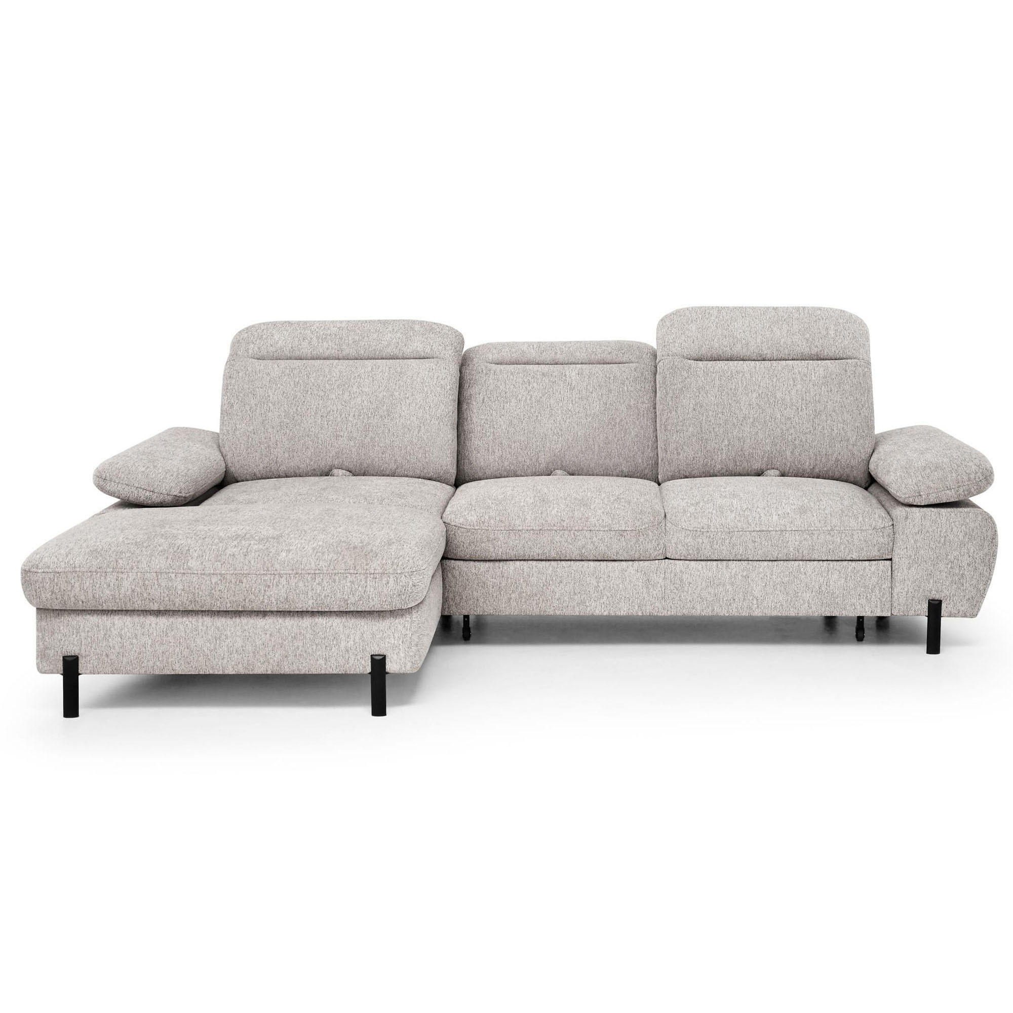 Beautysofa ROZKLÁDACÍ ROHOVÁ SEDACÍ SOUPRAVA Sora Mini s nastavitelnými opěrkami hlavy a funkcí spaní, žinylková látka, tmavě béžová, levá
