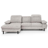 ECKSCHLAFSOFA Sora Mini mit verstellbaren Kopfstützen und Schlaffunktion, Chenille-Stoff, Dunkelbeige, Links - Beige/Schwarz, Textil (285/190cm) - Beautysofa