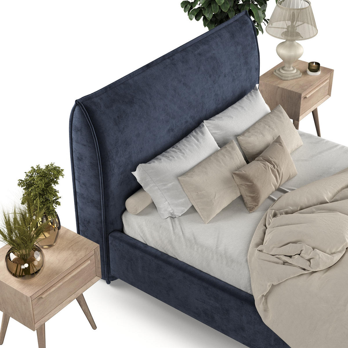 POLSTERBETT Mira 180/200 cm Marineblau im Lotta Stoff - Naturfarben/Dunkelblau, Holz/Holzwerkstoff (180/200cm) - AltaBeds