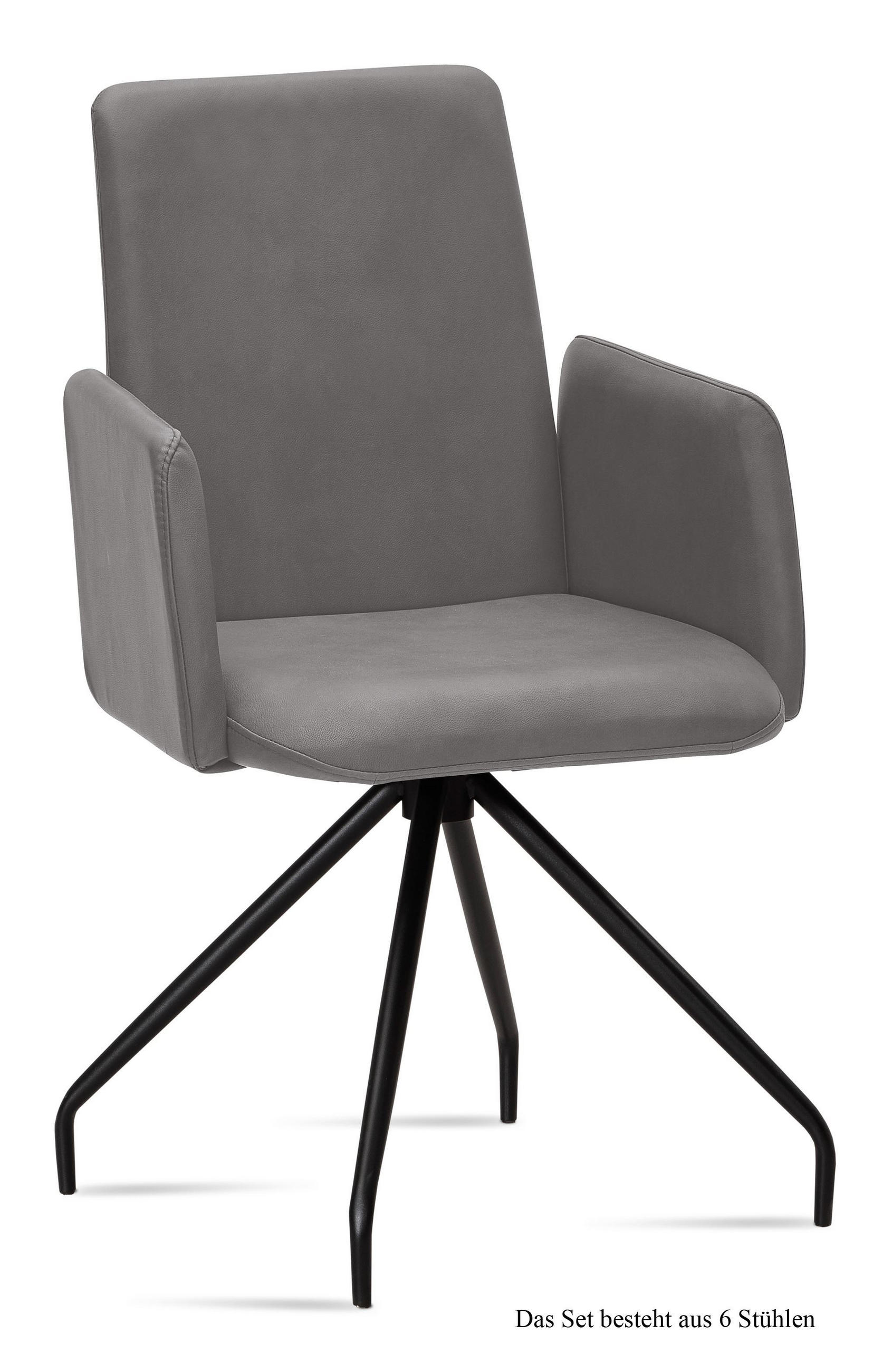 ARMLEHNSTUHL (6er-Set) Detana 52x92x60 Schwarz/Grau - Schwarz/Grau, Kunststoff (60/92/52cm) - 58aufmkessel