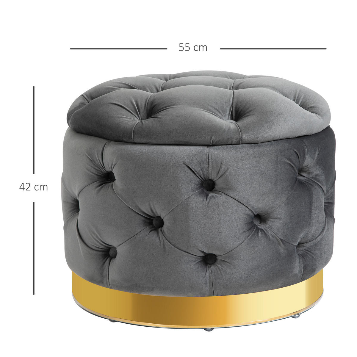 VINTAGE Hocker, Sitzhocker, Kohlegrau - Grau, Textil (55/42/55cm) - HOMCOM