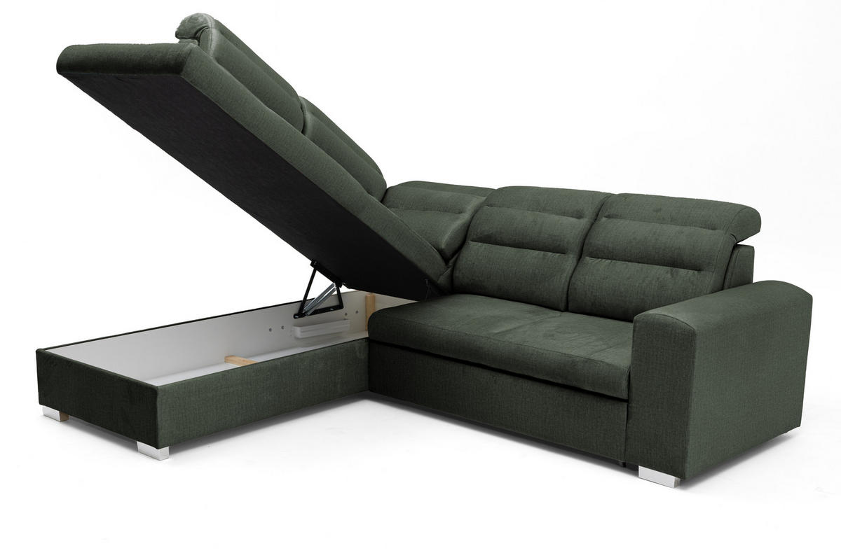 ECKSOFA CLOUD L Links mit Schlaffunktion 120x190 Velours Dunkelgrün - Chromfarben/Dunkelgrün, Holz/Kunststoff (202/260cm) - Muffo