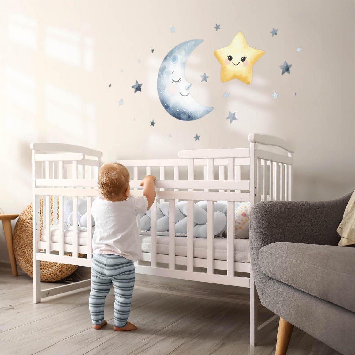 WANDAUFKLEBER 130x225cm - Fröhlicher Mondstern - Multicolor, Kunststoff (130/225/0.1cm) - Wallfluent