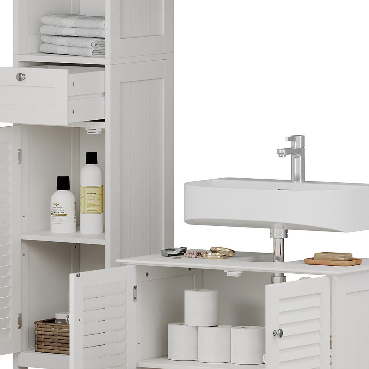 KUPAONSKI SET S VISOKIM ORMAROM Riad Bijela 3 dijela, opcija 5 - bijela, drvni materijal (60/58/35cm) - Vicco