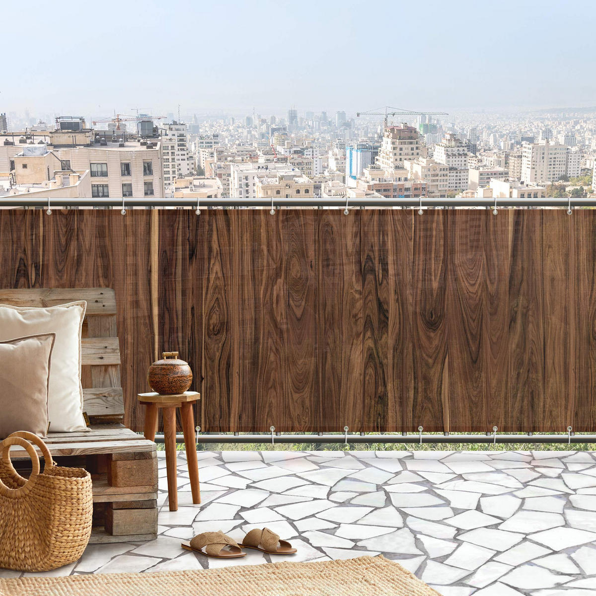 BALKON SICHTSCHUTZ Santos Palisander 400/75 cm - Braun, Kunststoff (400/75cm) - Bilderwelten