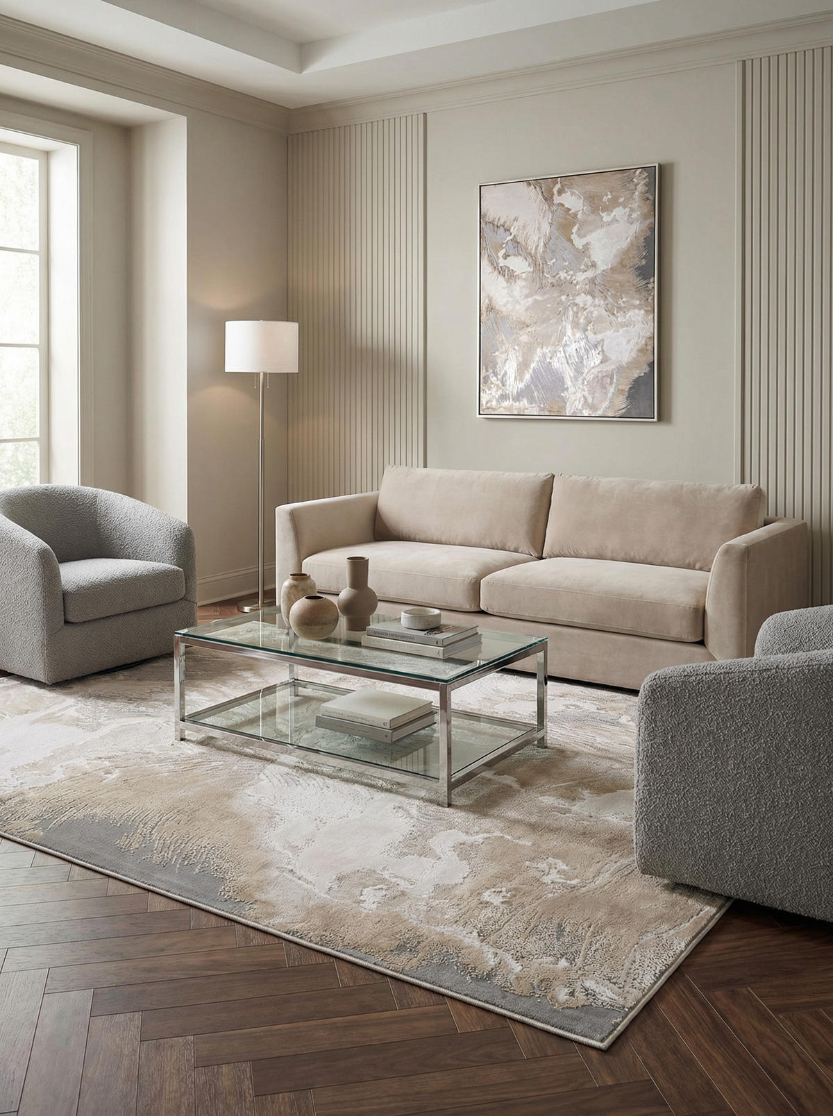 TEPPICH Hochglanz Marmoroptik Abstrakt Muster COMO-Nesso, Gold 200x290 cm - Beige, Textil (200/290cm) - KADIMA DESIGN