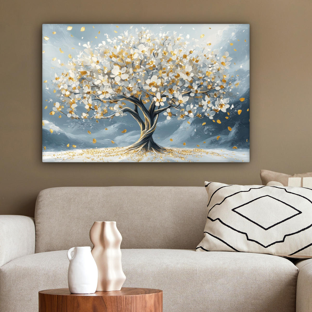 LEINWANDBILD Baum - Winter - Baum des Lebens - Modern - Gold Gemälde 60x40 cm - Goldfarben, Textil (60/40cm) - MuchoWow