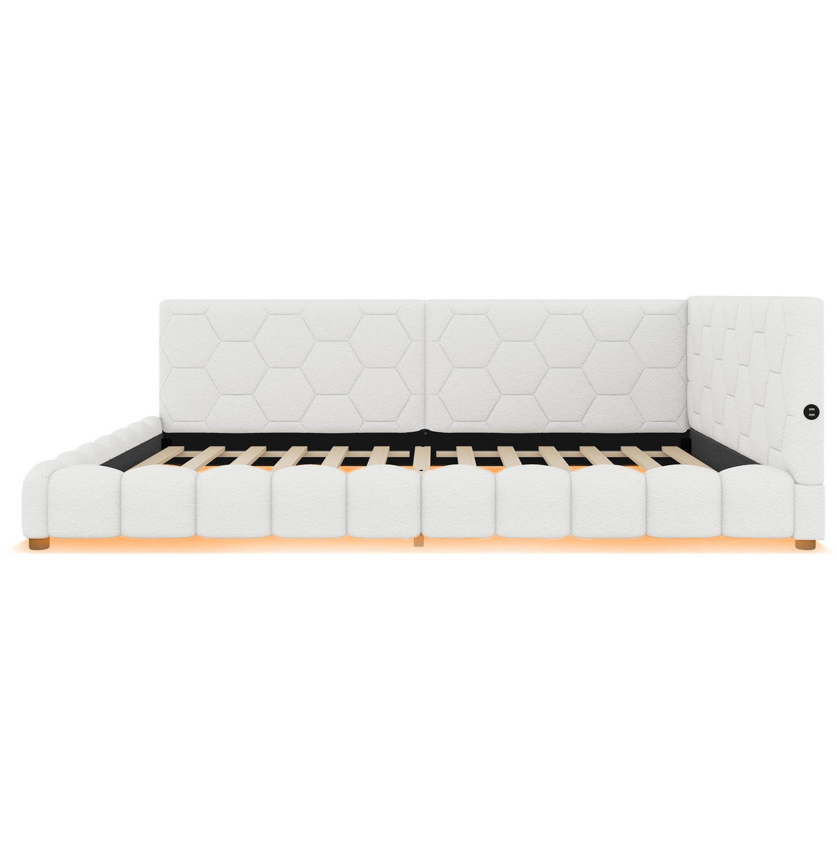 TAGESBETT 140/200 cm Weiß mit LED, USB und Typ-C ohne Matratze - Weiß, Textil (140/200cm) - MIVRAY