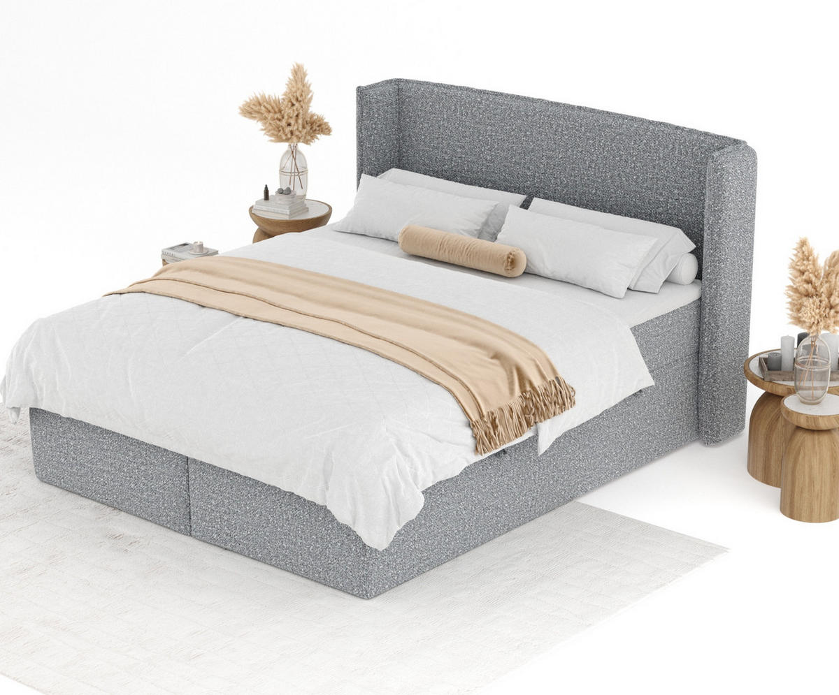 BOXBETT Skyline Grau 180/200 cm mit Matratze und Topper - Schwarz/Grau, Holz/Holzwerkstoff (180/200cm) - Maison de Reve