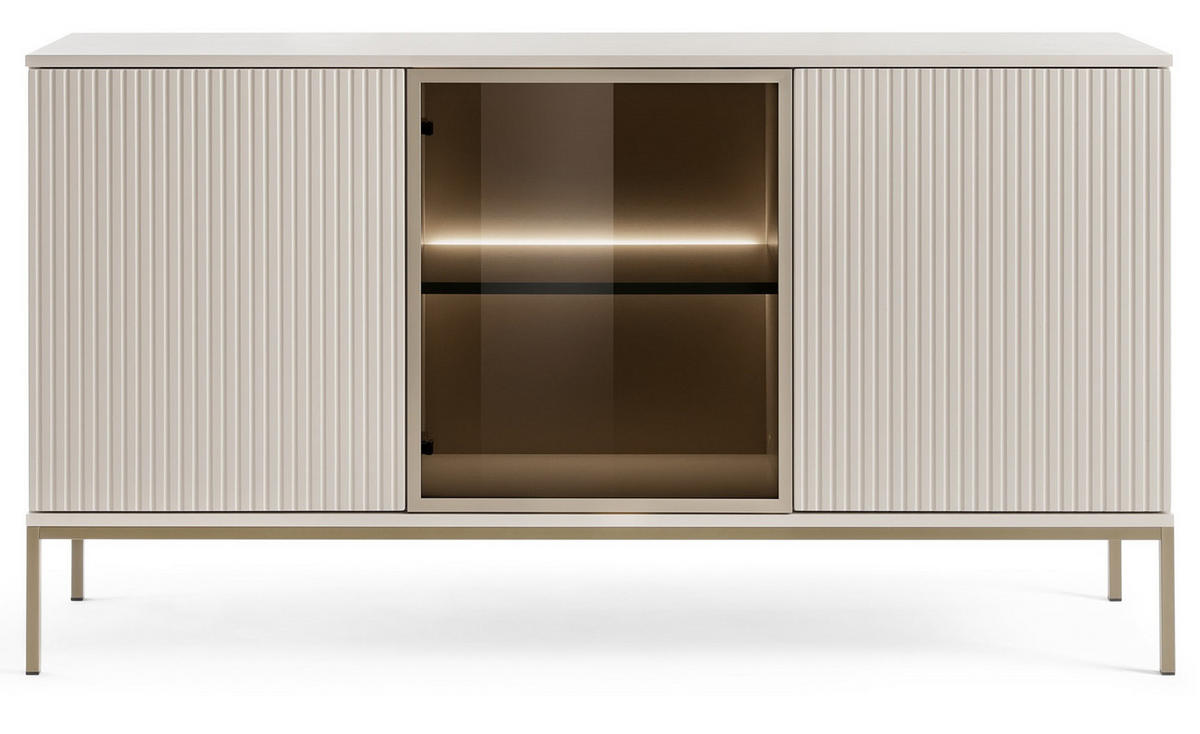 KOMMODE 150 cm Haller mit Lamellen, LED-Beleuchtung, Kaschmir - Beige, Holz (154/83/39cm) - Emporius