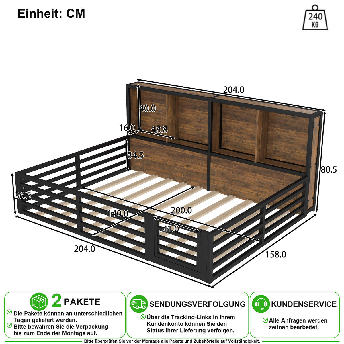 KINDERBETT 140/200 cm in Schwarz mit Ablagefächern, LED und Lattenrost - Schwarz, Holzwerkstoff/Metall (140/200cm) - CHICFURN