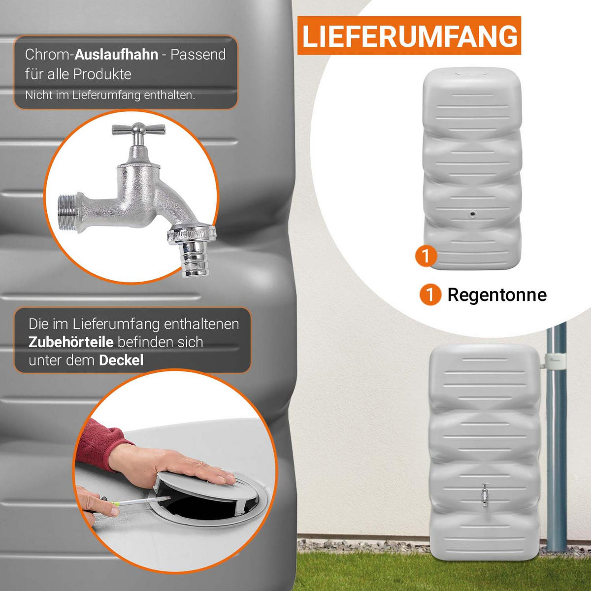 REGENTONNE 340 L, betongrau - Hellgrau, Kunststoff (59/112/59cm) - GARANTIA