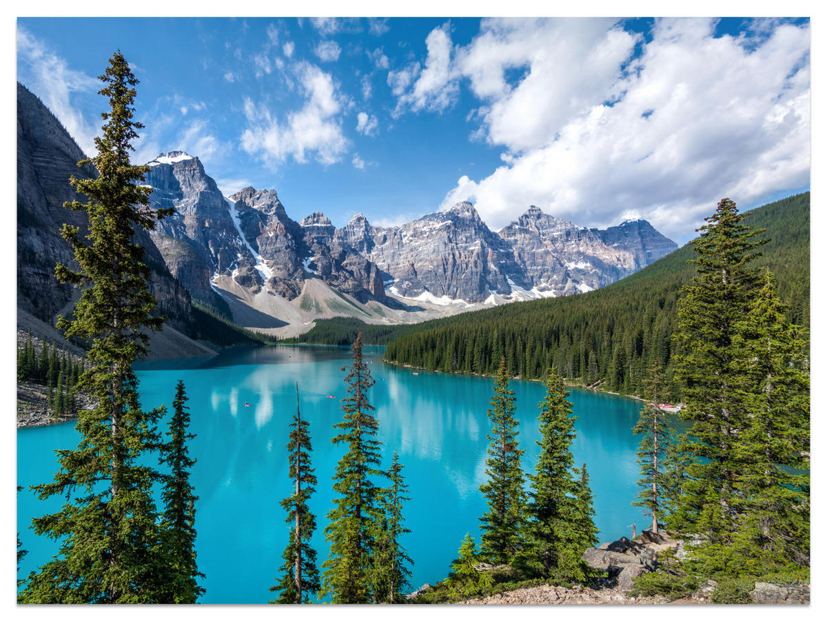 FOTOTAPETE See Berge Wald Landschaft 3D 400x280 - Türkis/Blau, Papier (400/280cm) - Muralo