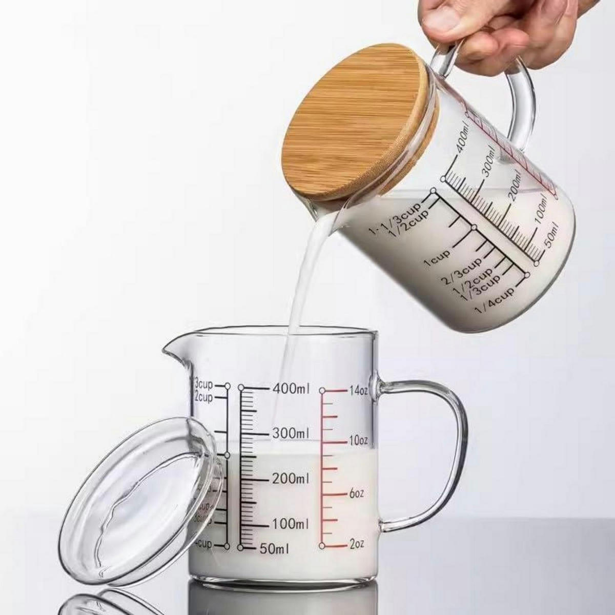 MESSBECHER Glas 500 ml mit Bambusdeckel - Transparent, Glas (0.5L)