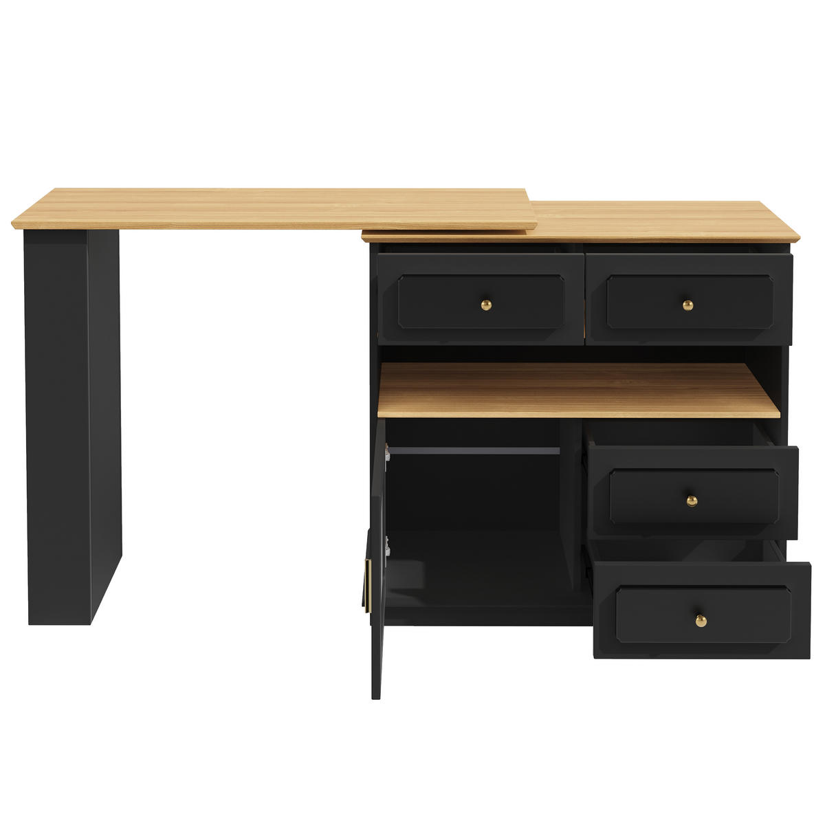 BARTISCH ausziehbarer mit Stauraum Schwarz - Schwarz, Holzwerkstoff/Metall (39/104.5/181cm) - Urban Meuble