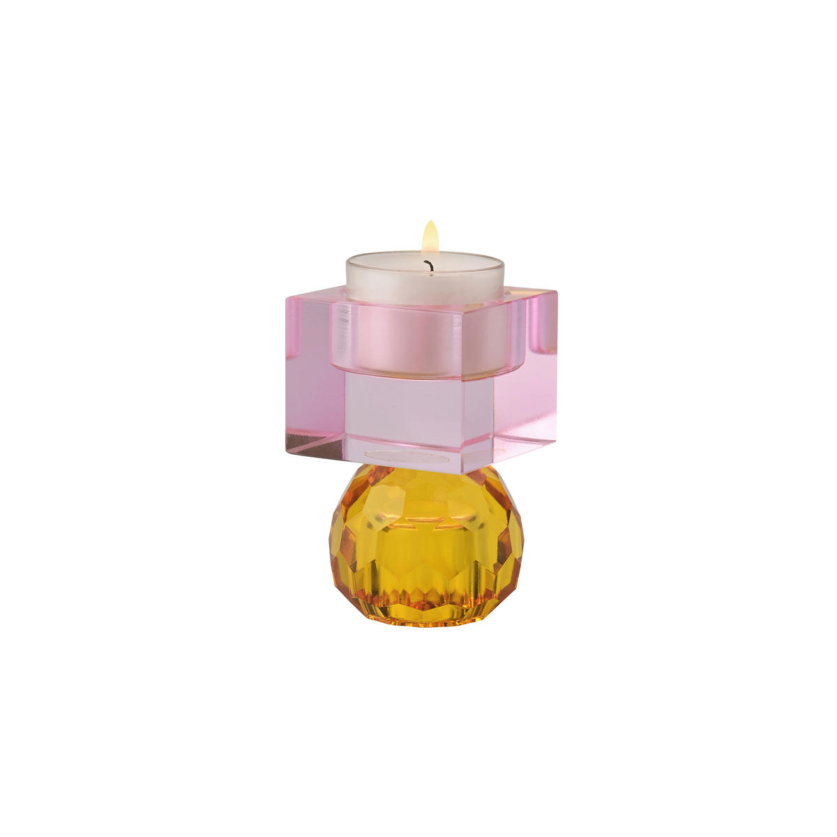 KERZENHALTER Sari Kugel Cube, Glas, Orange / Hellrosa, H 8 cm - Orange, Glas (7/7/10cm) - Gift Company