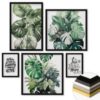 WANDBILDER 5er-Set - 50x50 cm & 20x30 cm & 40x60 cm Schwarzer Rahmen - Gemalte Abstraktionen der Natur - Schwarz, Kunststoff (40/60cm) - ArtPrintCave