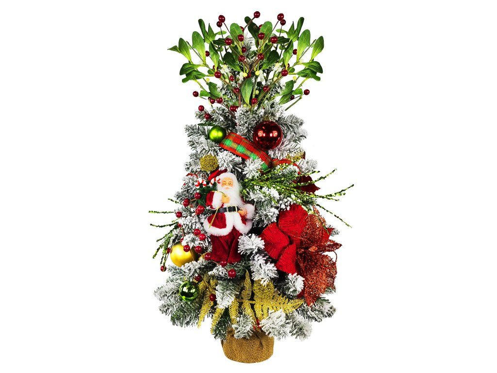 WEIHNACHTSBAUM künstlicher 60 cm mit LED-Beleuchtung, SANTA, mit 26 Weihnachtsbaumschmuck, Pflanztopf mit Jutesack - Rot/Goldfarben, Kunststoff/Stein (40/60cm) - LAALU