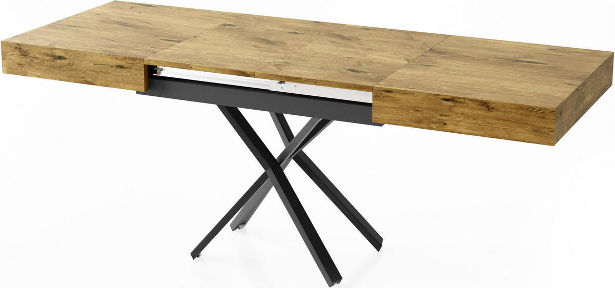 COUCHTISCH Cavetta X höhenverstellbar ausziehbar, Lancelot Eiche 120-200/80/27-76 cm - Eichefarben/Schwarz, Holzwerkstoff/Metall (80/200/76cm) - WFL GROUP