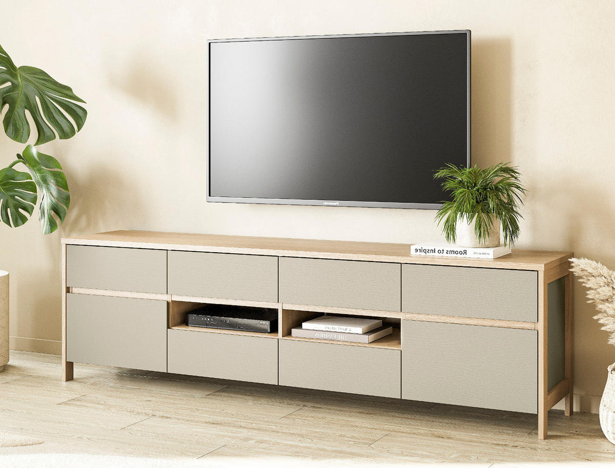 TV-LOWBOARD Salbei grün, Eiche, TV Unterteil skandinavisch 193 cm, Soft-Close - Salbeigrün/Eichefarben, Holzwerkstoff/Metall (193/58/39cm) - Furn.Design