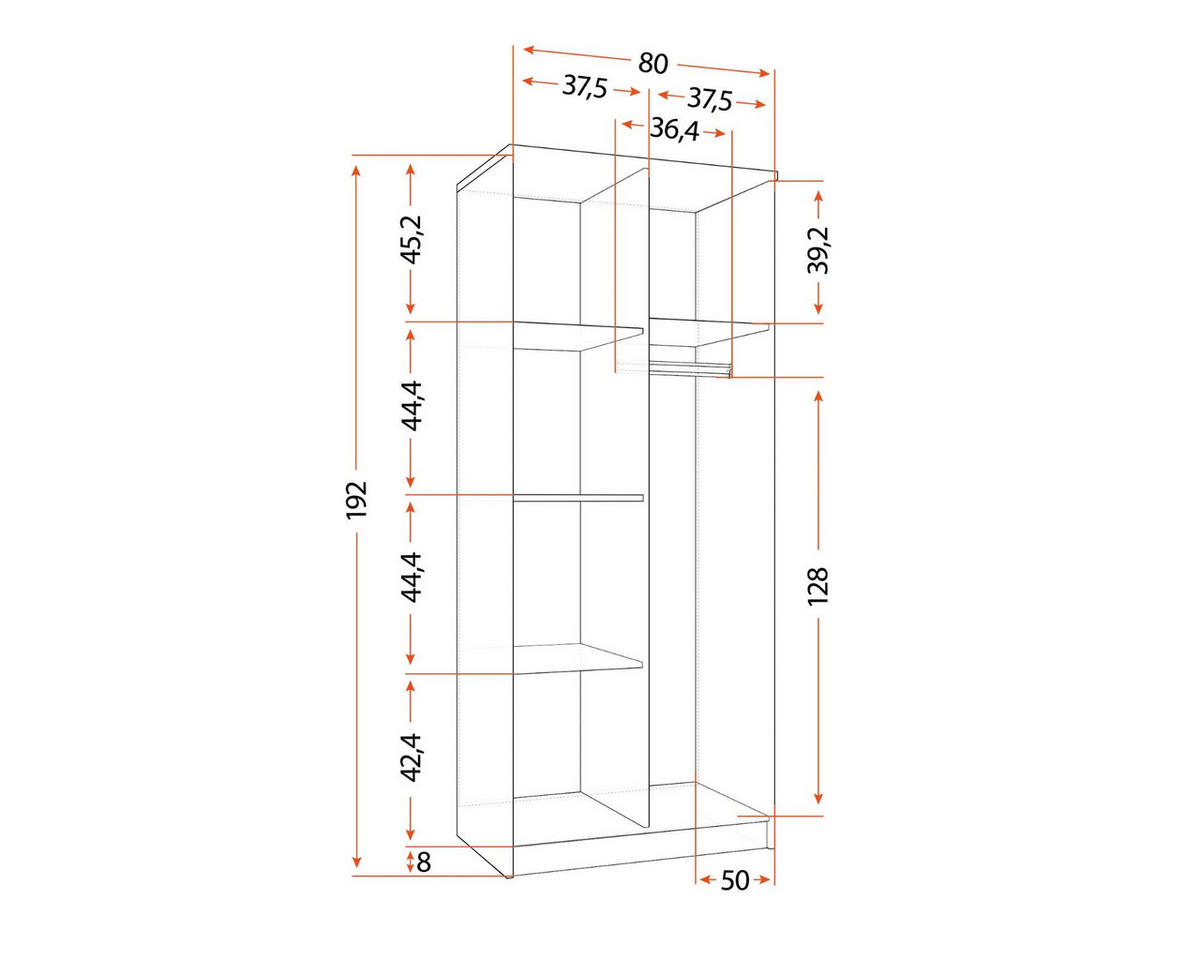 KINDERKLEIDERSCHRANK INGE 06 80/193/50 cm Weiß/Rosa - Weiß/Rosa, Holzwerkstoff (80/192/50cm) - Deine Möbel 24