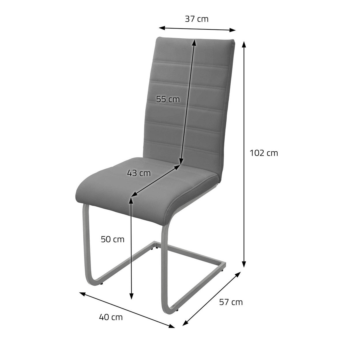 ESSZIMMERSTUHL grau 2er Set - Grau, Metall (57/102/40cm) - ML-DESIGN