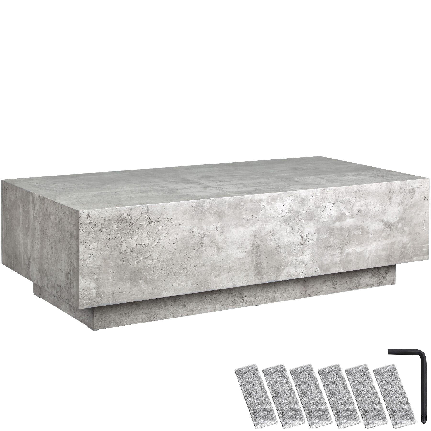 COUCHTISCH Lasley,inkl. Bodenschoner, Belastbarkeit 45 kg,Beton Optik - Grau, Holz (60/120/35cm) - tectake