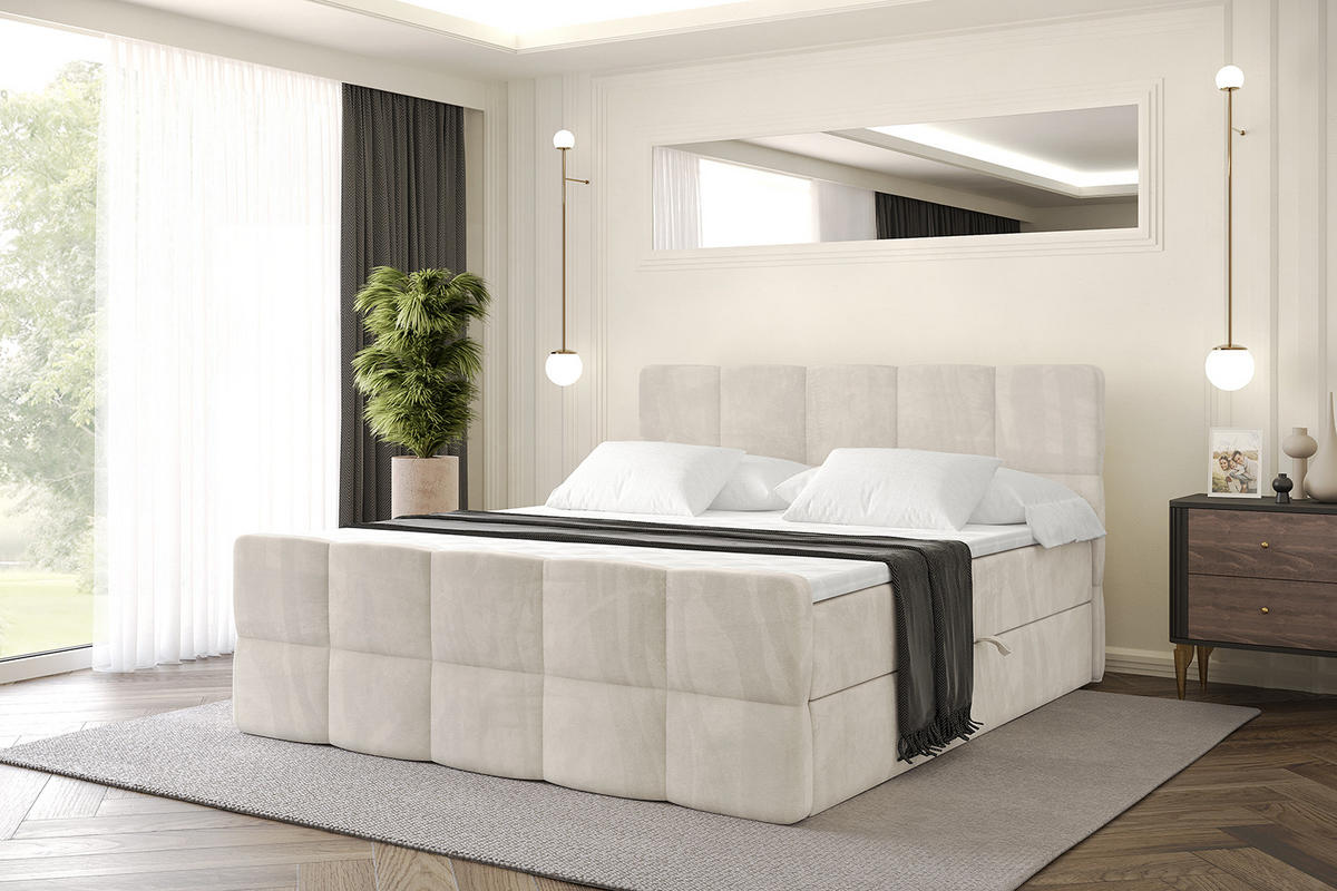BOXBETT mit Matratze H4 und Lattenrost - LIRO-Z - 160x200 - Beige Casablanca - Beige, Holzwerkstoff (160/200cm) - ALTDECOR