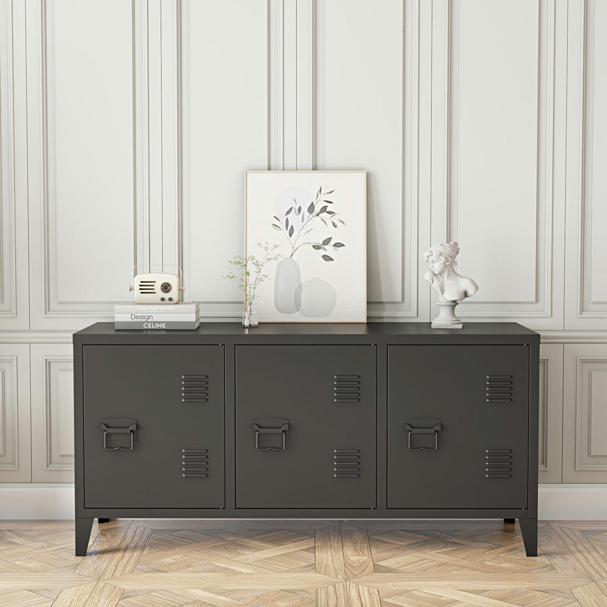 SIDEBOARD Kotka - Schwarz, Metall (113/58/40cm) - [en.casa]