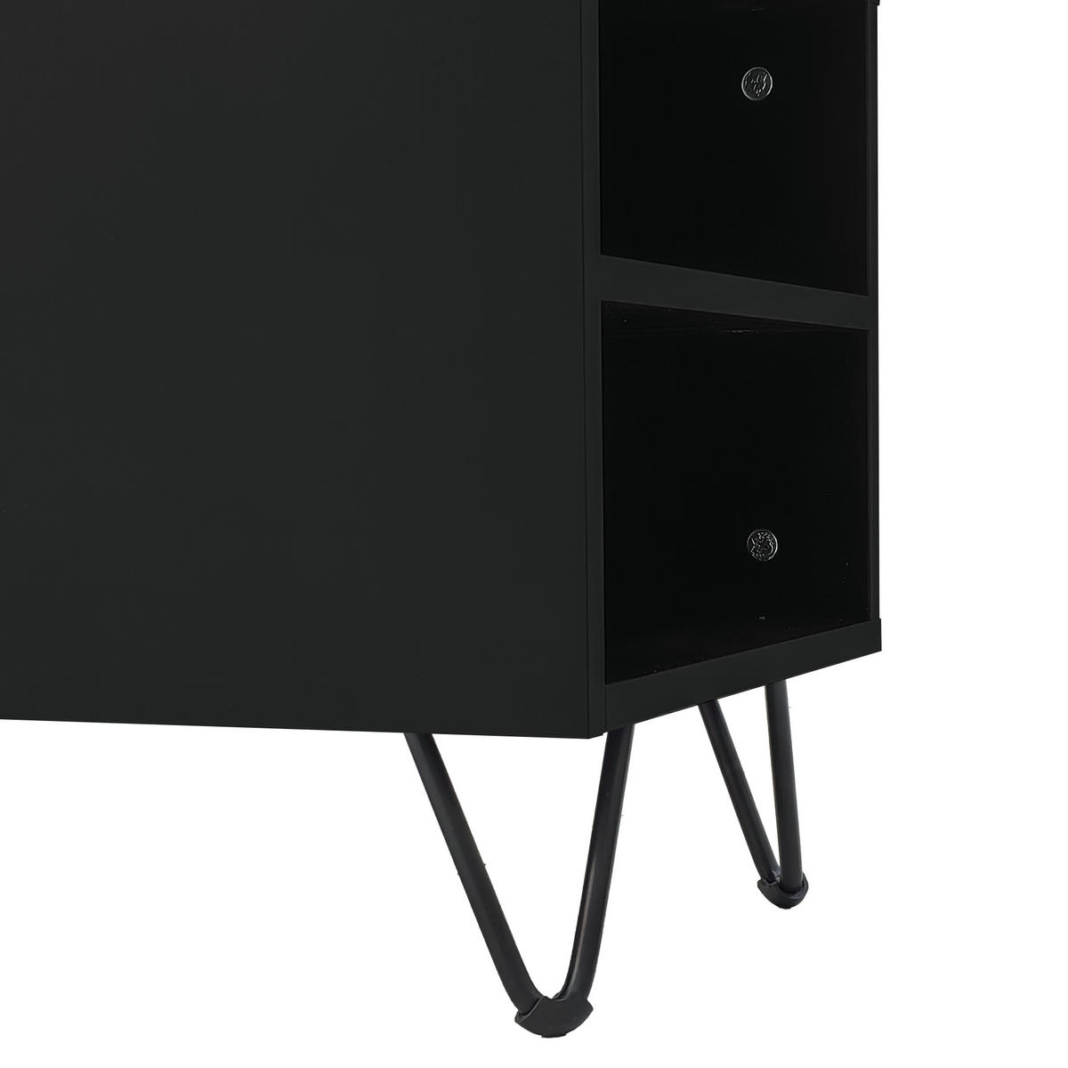LOWBOARD in Schwarz und Naturfarben TV-Schrank mit offenen Fächern für Wohnzimmer, B180/T36/H43 cm - Schwarz/Naturfarben, Holzwerkstoff/Metall (180/43/36cm) - STILVORA