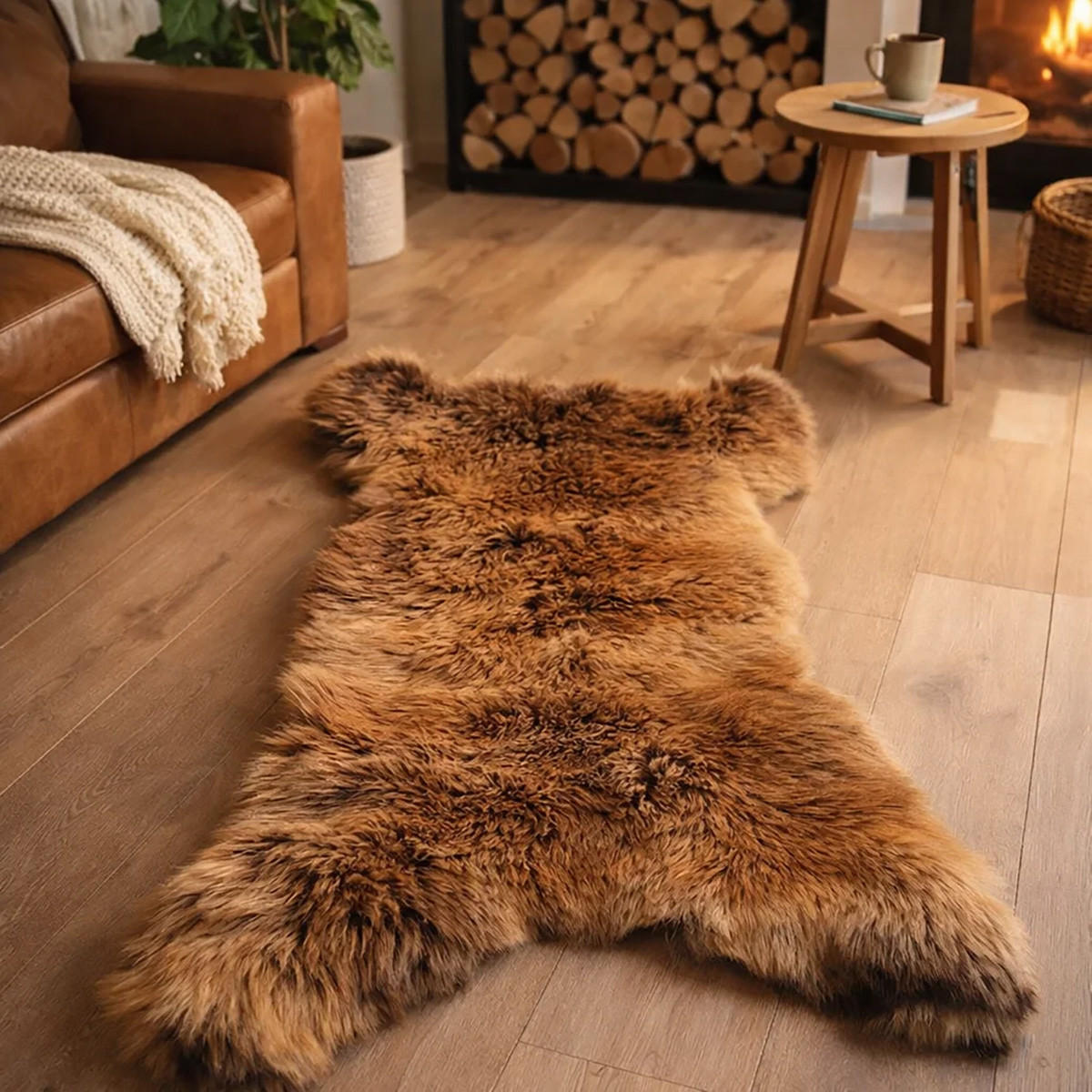 FELL Öko Lammfell Schaffell Gold Braun ca. 115 cm - Goldfarben/Braun, Fell (65/115cm) - Provellus