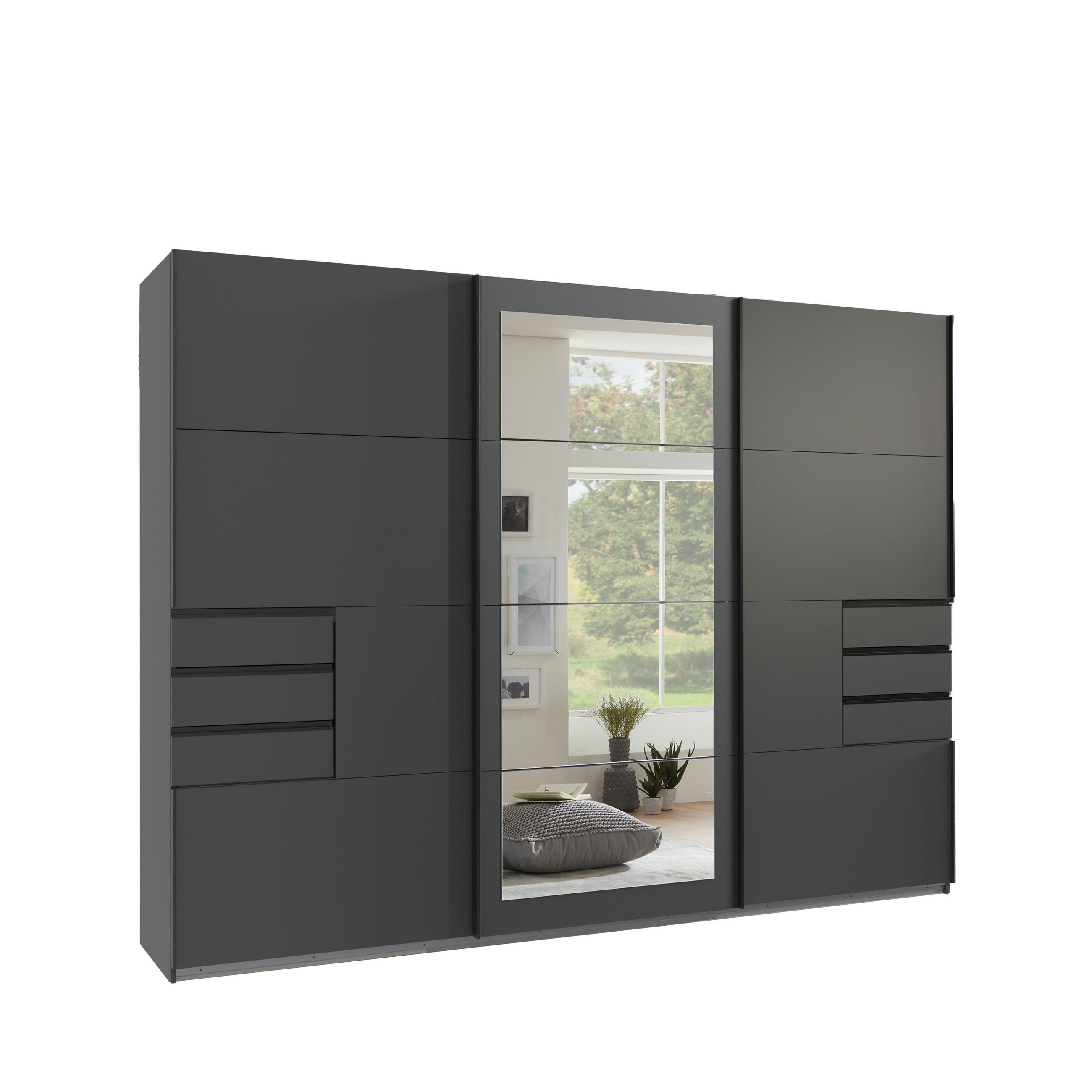 luma-home Schwebetürenschrank Graphit 273x213x64 cm
