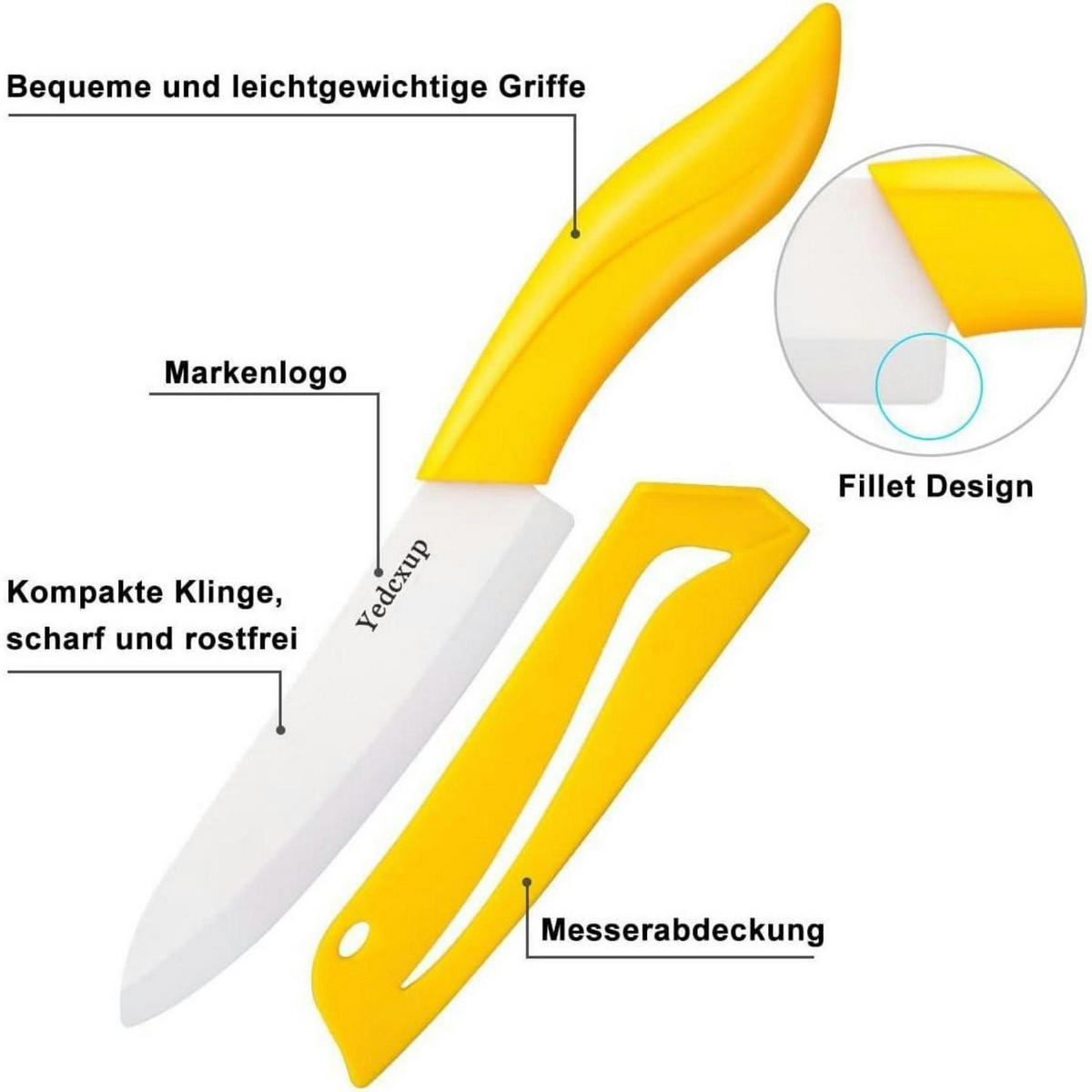KÜCHENMESSERSET Keramik 4-teilig Multicolour - Weiß, Keramik (15.2cm)