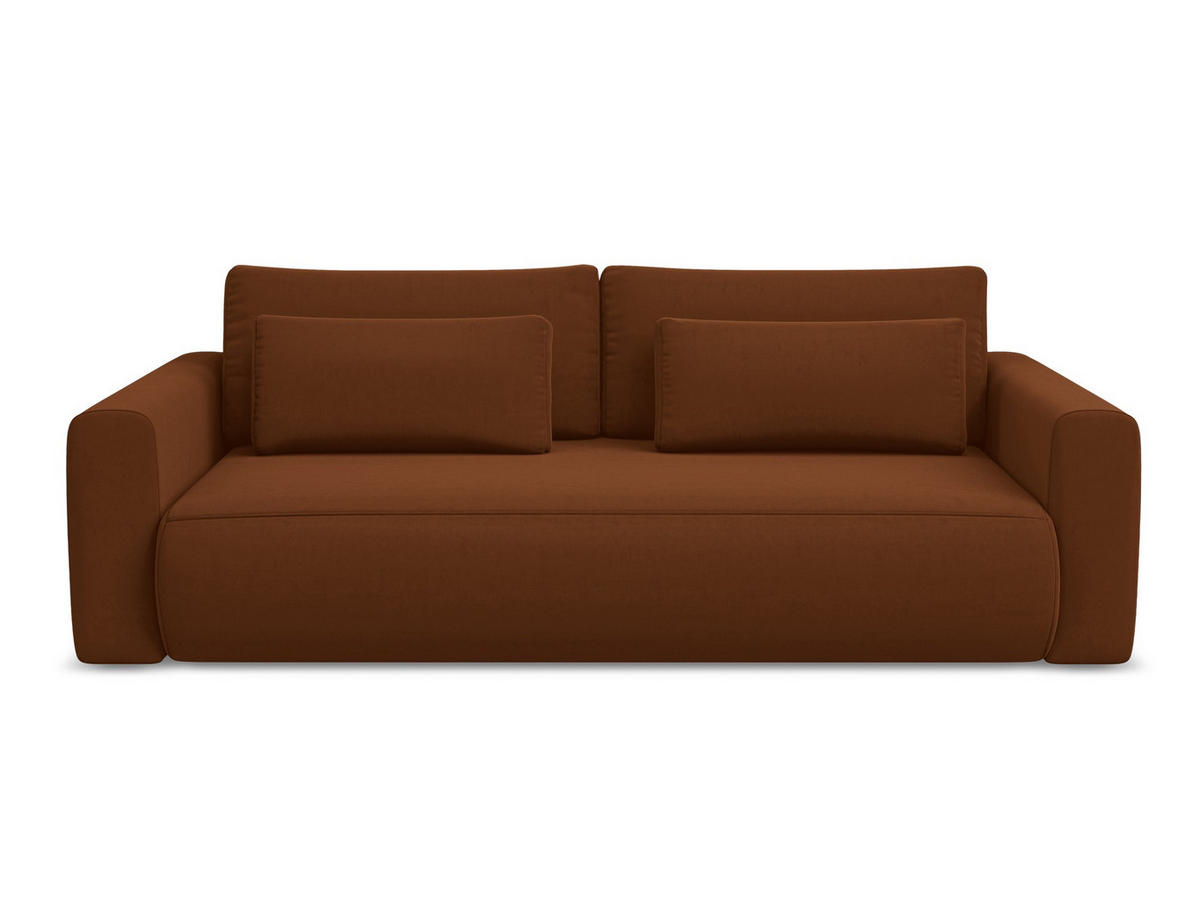 3-SITZER SOFA mit Schlaffunktion Samt Stoff Orange - Terracotta/Schwarz, Kunststoff/Textil (238/82/105cm) - Makamii