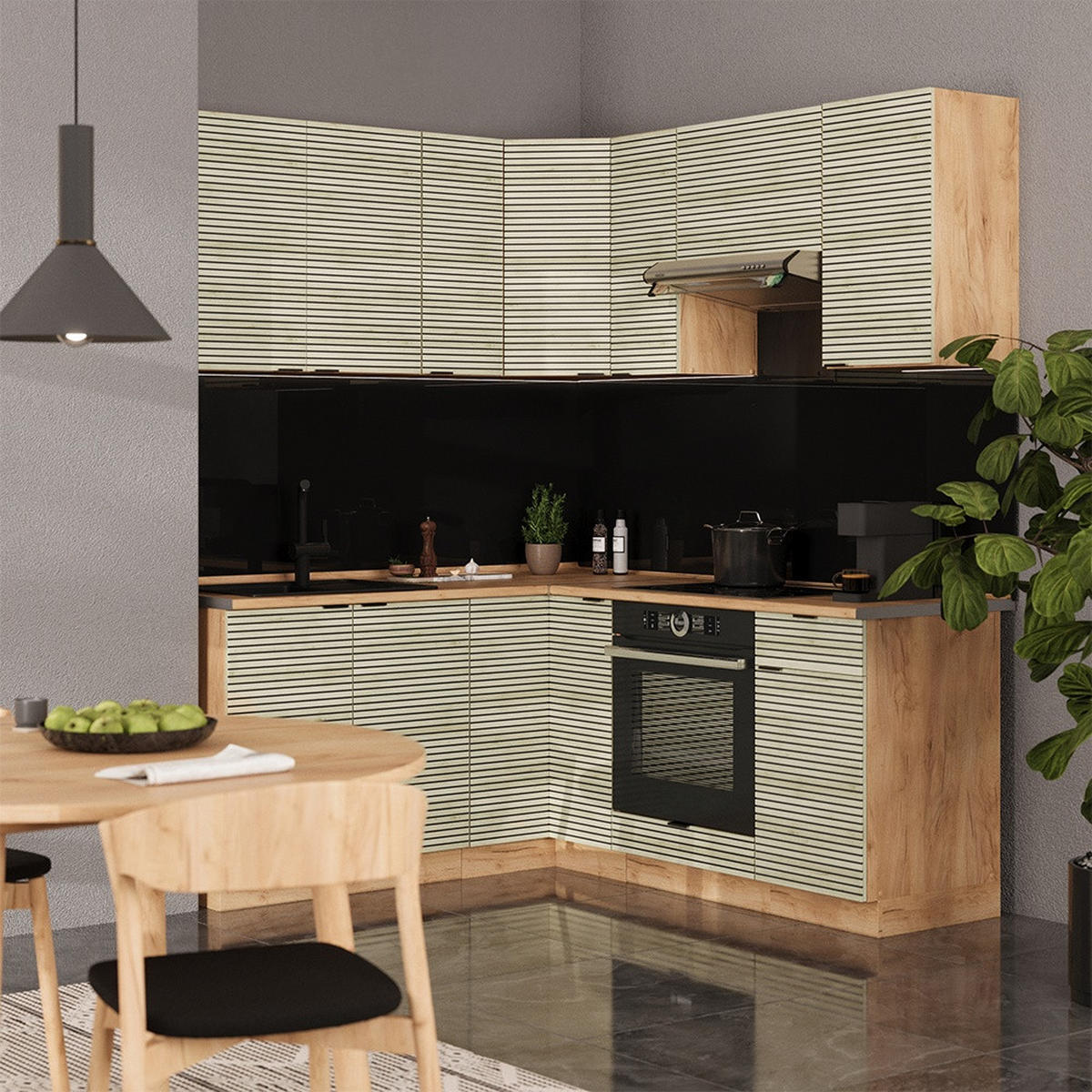 ROHOVÁ KUCHYŇA Fame-Line, Dubový panel/Dub Goldkraft, 190 x 160 cm, AP Marble - farba duba/dub medový, kompozitné drevo (190/206.8/60cm) - Vicco