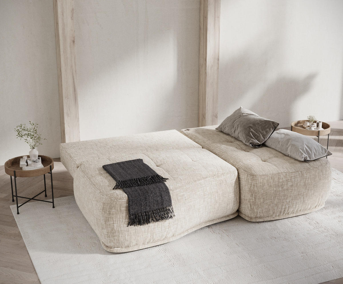 ECKSOFA MIT SCHLAFFUNKTION Batu Creme Webstoff - Beige/Creme, Holz/Holzwerkstoff (223/158cm) - Maison de Reve