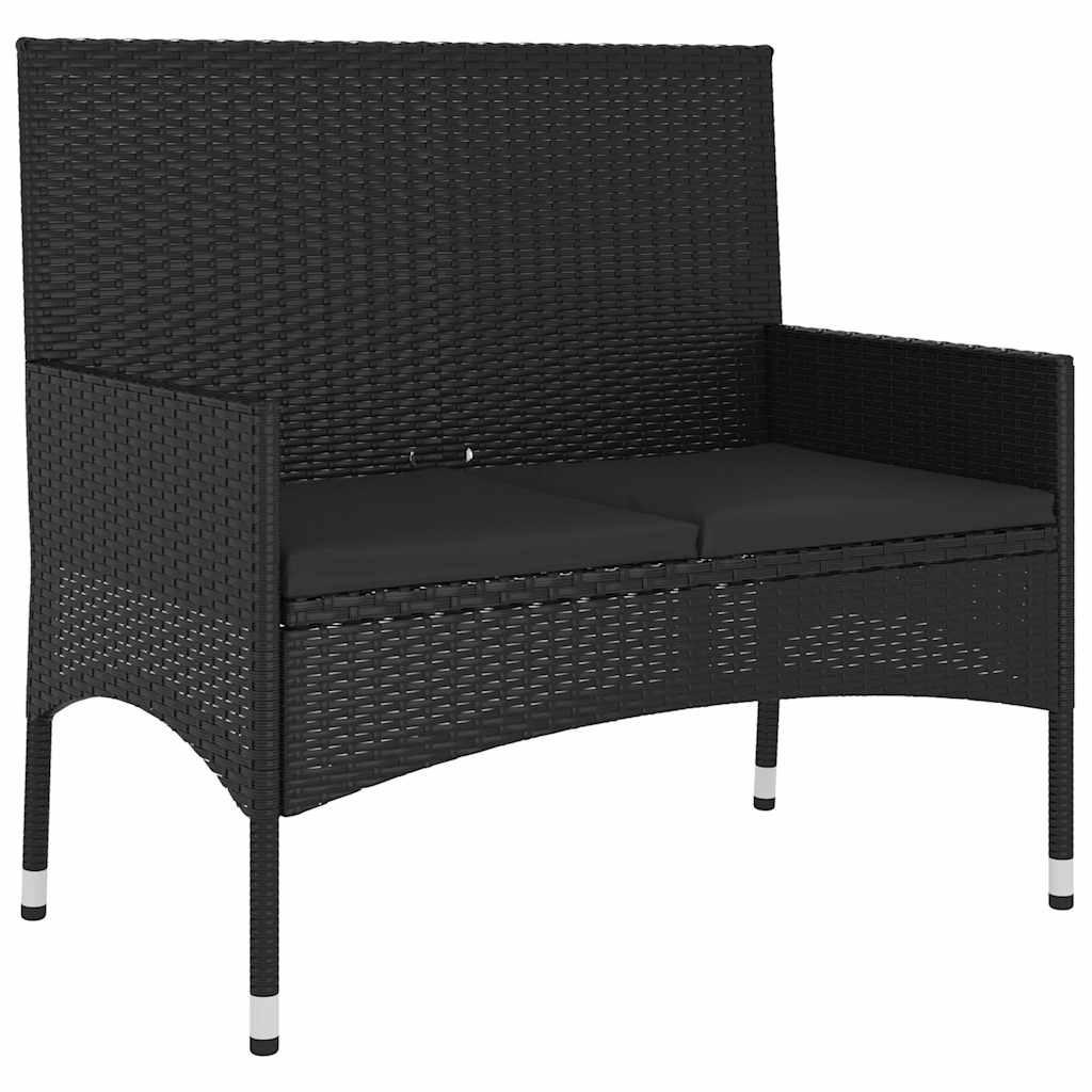 GARTENBANK 2-Sitzer mit Kissen Schwarz Poly Rattan - Schwarz, Kunststoff (90/85/51cm) - furnicato