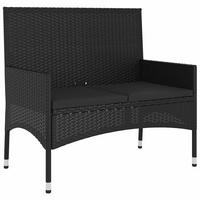 GARTENBANK 2-Sitzer mit Kissen Schwarz Poly Rattan - Schwarz, Kunststoff (90/85/51cm) - furnicato