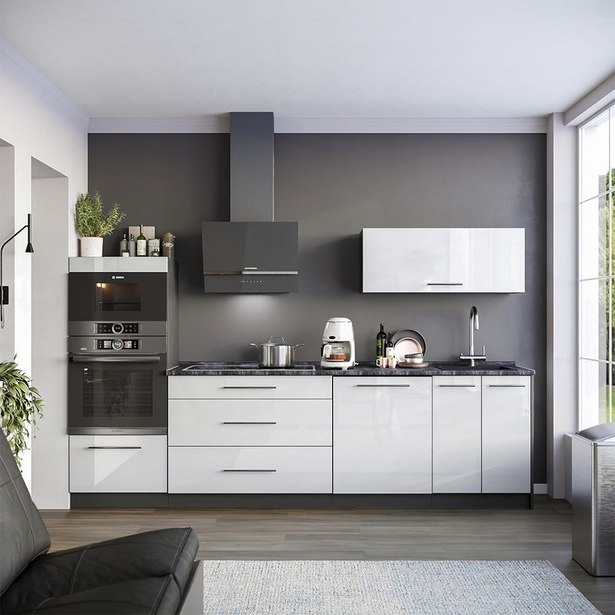 KUCHYNSKÁ SPODNÁ SKRINKA Fame-Line, Biely vysoký lesk/antracitová, 100 cm, AP Antracit - biela s vysokým leskom/antracitová, kompozitné drevo (100/82/60cm) - Vicco