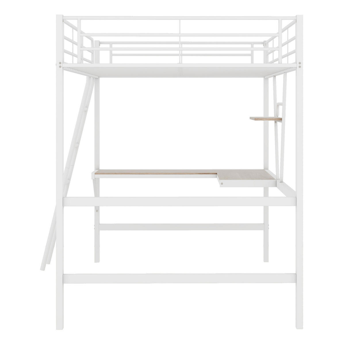 HOCHBETT aus Metall und MDF 90x200 cm Weiß mit L-förmigem Schreibtisch und Regal - Weiß, Metall (90/190cm) - IVMEU