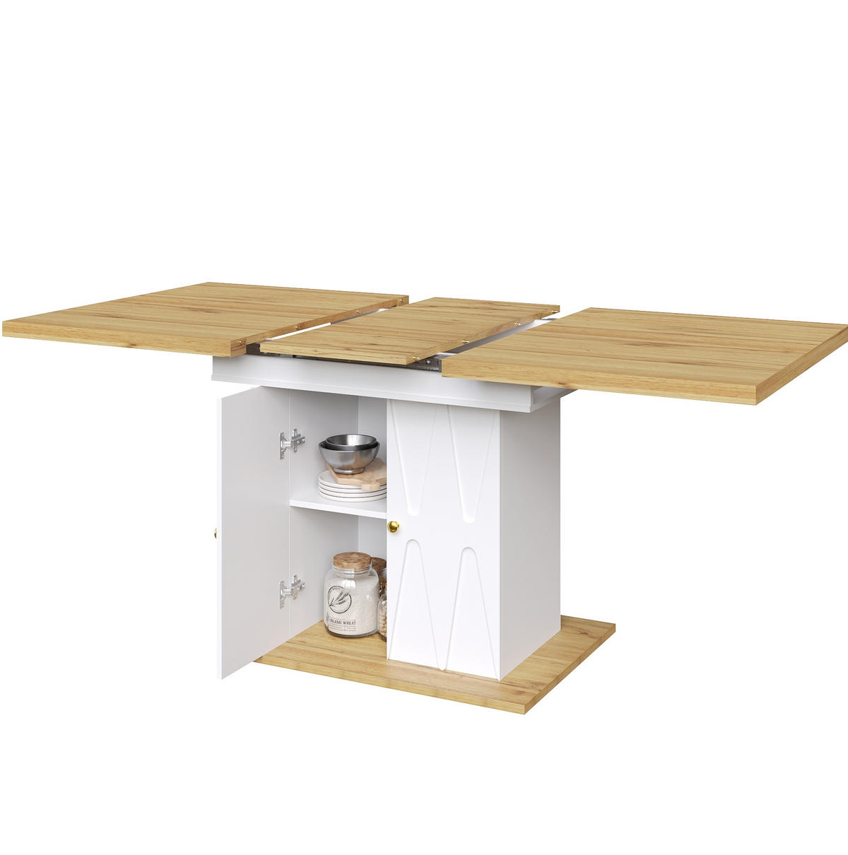 ESSTISCH aus MDF und Metall 110x70x76,5 cm Weiß mit Ausziehfunktion und integriertem Stauraum - Weiß, Holzwerkstoff (110/70/76.5cm) - Modfu