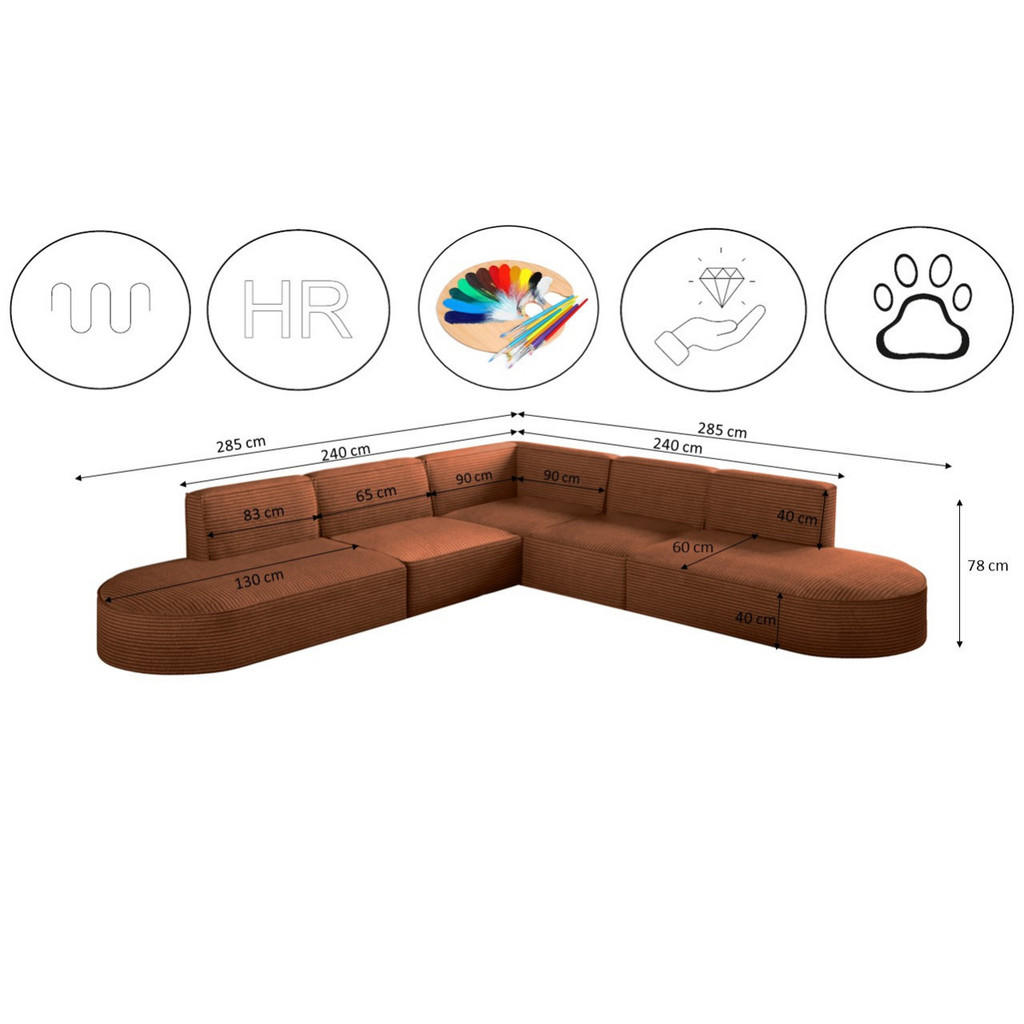 Thumbnail - Kaiser Möbel Ecksofa, Orange, Holzwerkstoff, 285x285 cm, Wohnzimmer, Sofas & Couches, Wohnlandschaften, Ecksofas