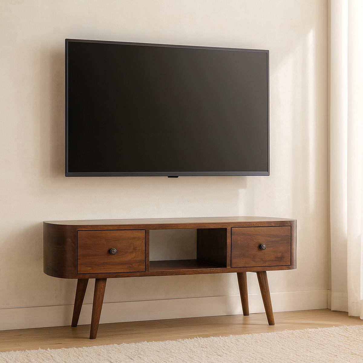 TV-ELEMENT mit Kastanienholz-Finish - Messingfarben/Braun, Holz/Metall (30/100/37cm) - Artisan Furniture