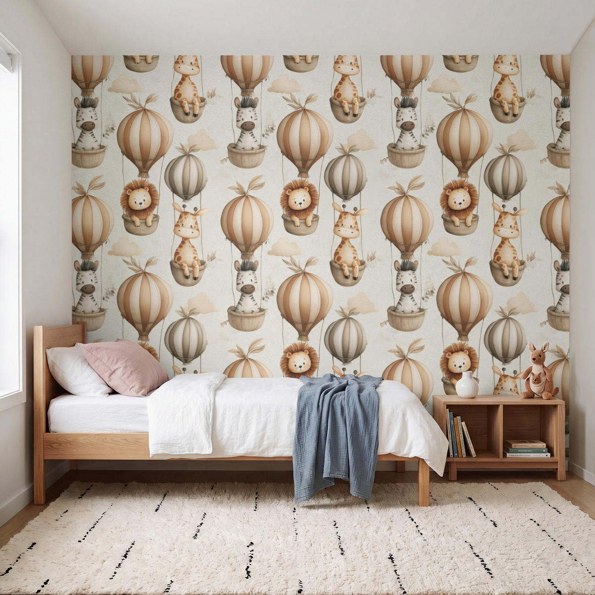 KINDERTAPETE - Safari - Heißluftballons - Taupe - 300x240 cm - Beige, Papier (300/240cm) - OnlyWow