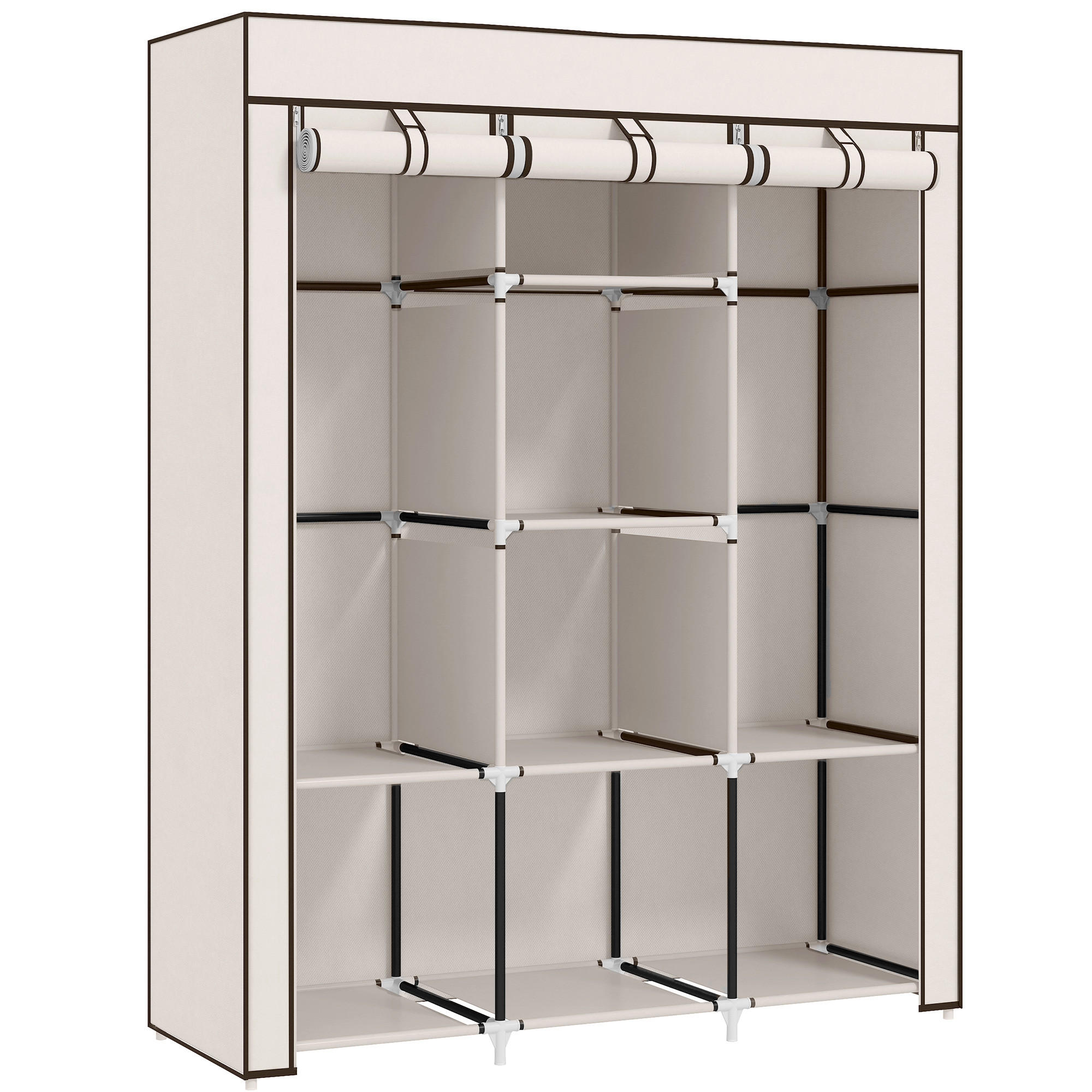 STOFFSCHRANK, Faltschrank, Kleiderschrank mit Kleiderstangen, 8 Ebenen Cremeweiß - Weiß, Metall (43/162.5/125cm) - HOMCOM