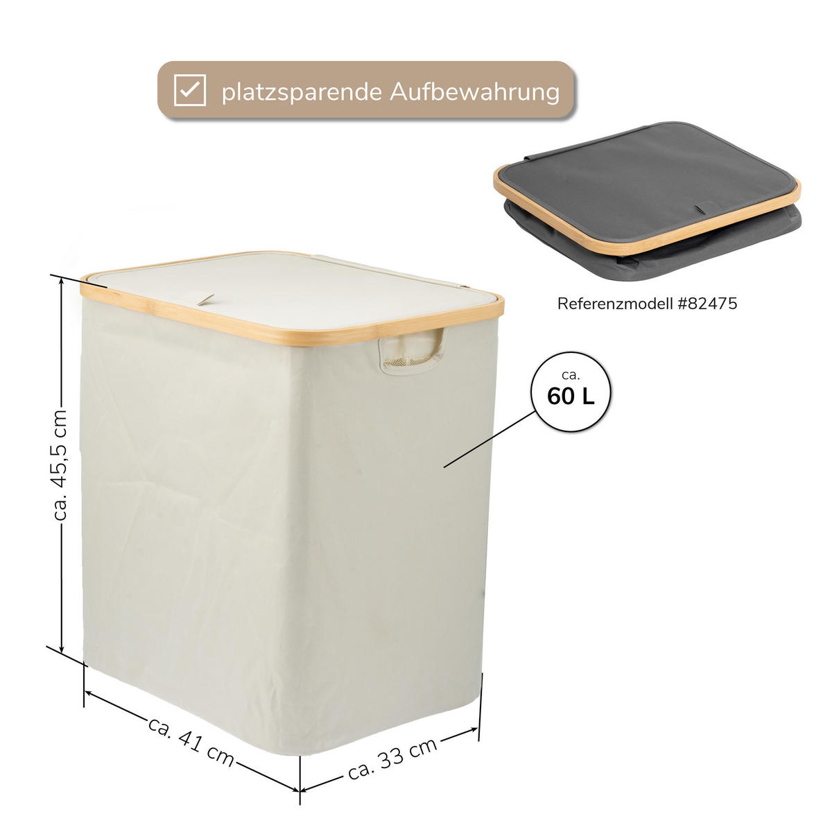 WÄSCHESAMMLER 60 Liter, beige - Beige, Textil (41/45.5/33cm) - bremermann