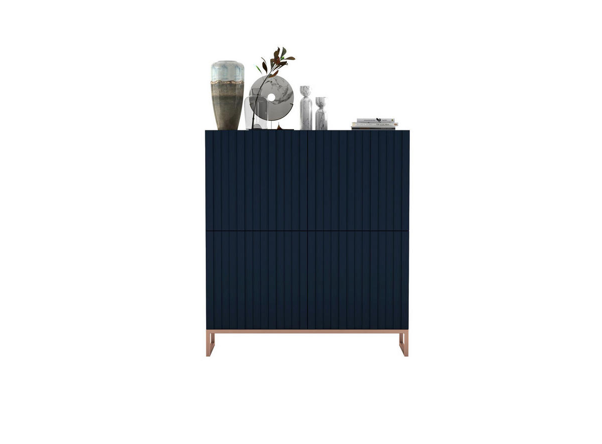 KOMMODE Elpis 4D Marineblau Matt Glamour 112 cm - Blau/Kupferfarben, Holzwerkstoff/Metall (112/126/36.5cm) - Meble Lindner