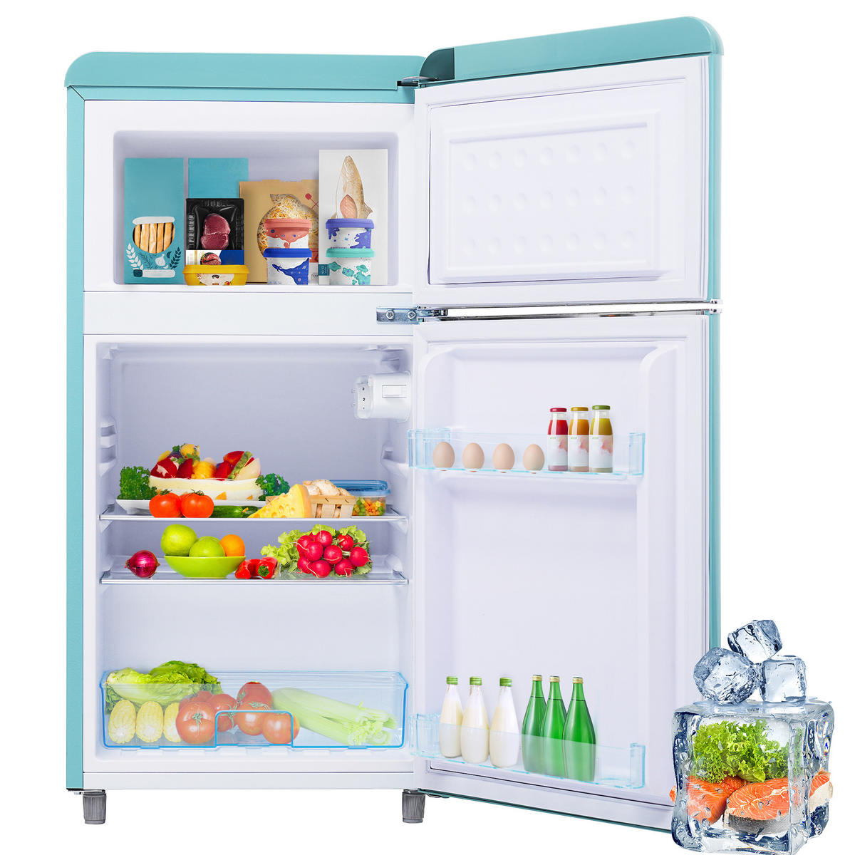 KÜHL-GEFRIER-KOMBINATION 72 l, 21 l Gefriervolumen, Energieeffizienzklasse E, Cyan - Türkis, Metall (45/76/46cm) - FOHERE