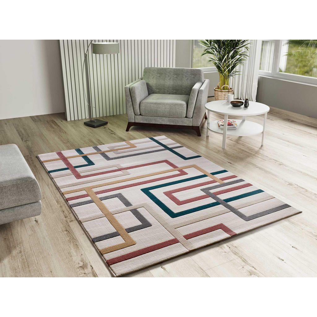Thumbnail - Atticgo Webteppich, Mehrfarbig, Weiß, Blau, Rosa, Grau, Textil, Kariert, Rechteckig, 80x150 cm, Oeko-Tex® Standard 100, ...