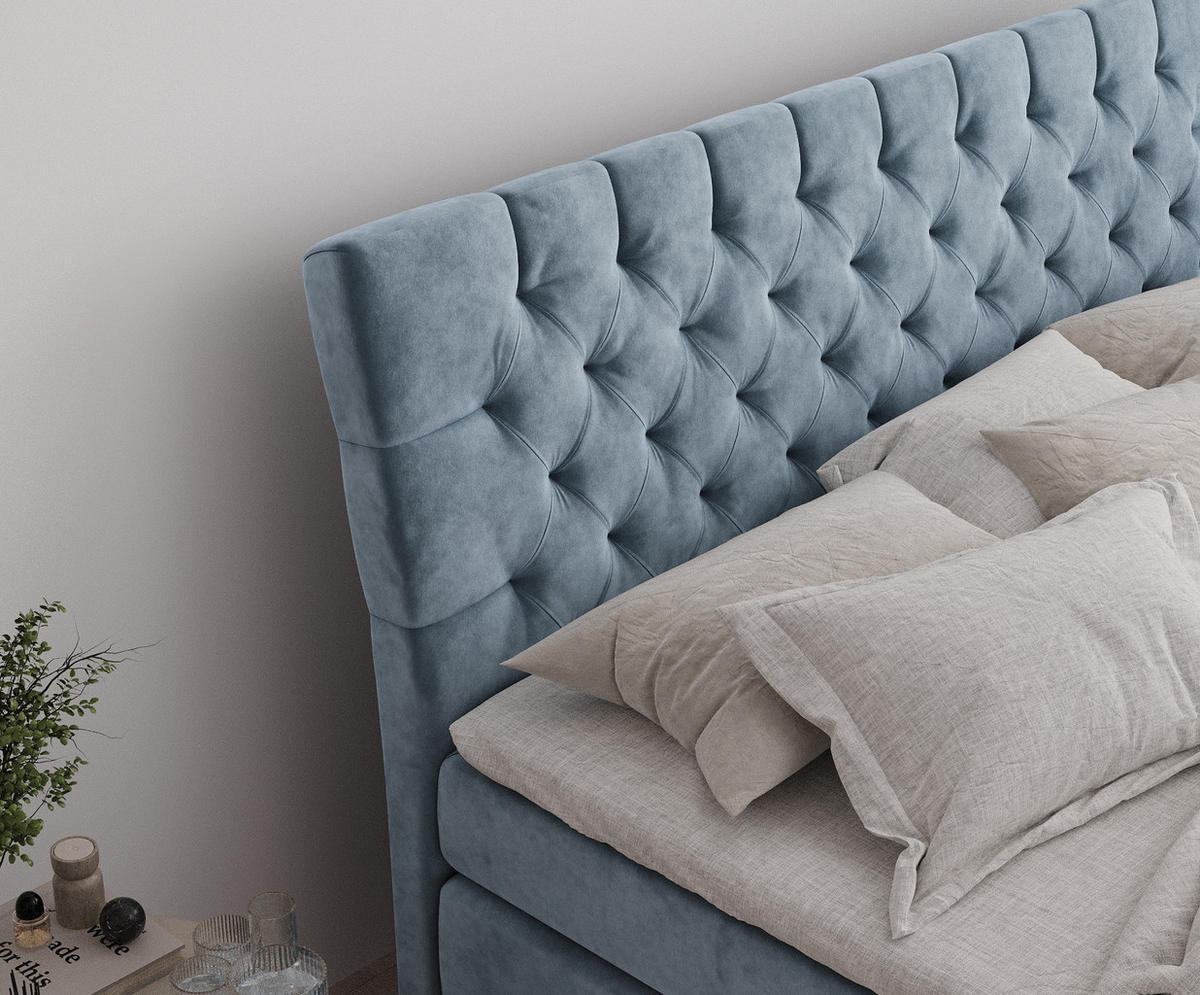 BOXSPRINGBETT Seraphine Blau Grau 140/200 cm - Blaugrau/Schwarz, Holz/Holzwerkstoff (140/200cm) - Maison de Reve